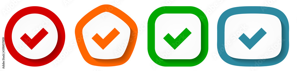 Accept vector icon set, tick flat design buttons on white background Accept vector icon set, tick flat design buttons on white background