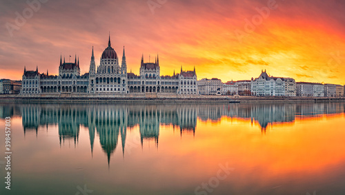 Wonderful sunset over the Hungarian Parliament in Budapest
