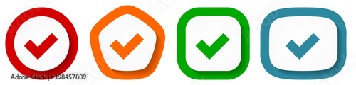 Accept vector icon set, tick flat design buttons on white background