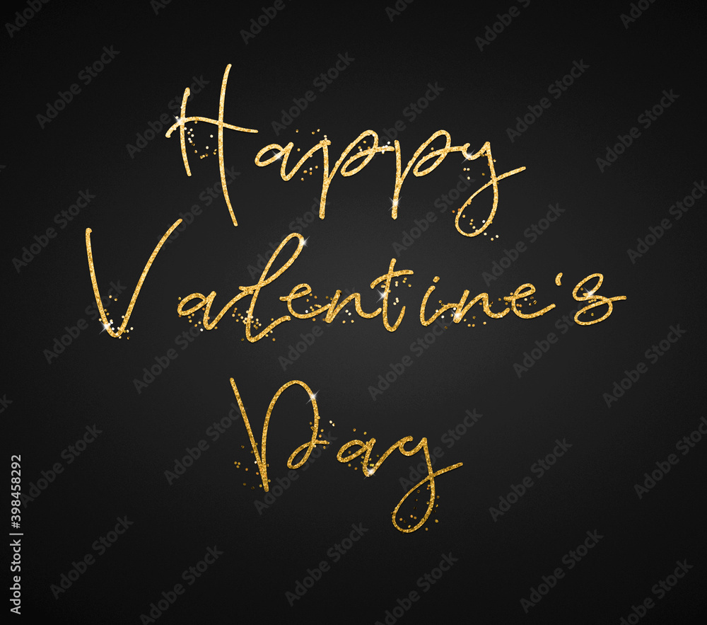 Happy Valentine’s day. Text with golden glitter letters on a black background. Congratulations for February 14. Happy Valentine’s day. Text with golden glitter letters on a black background. Congratulations for February 14.
