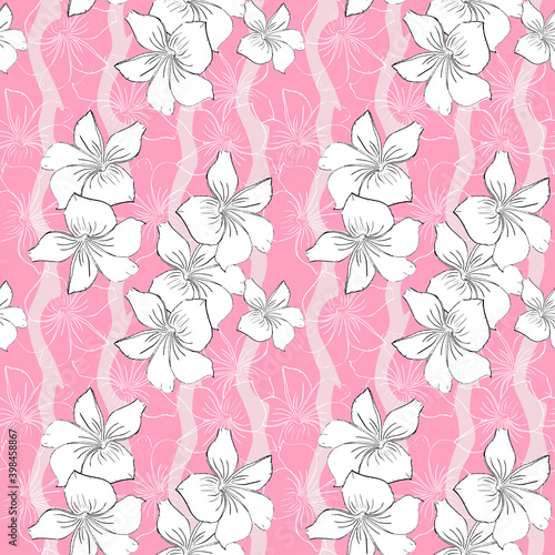 floral seamless pattern of white flowers on pink background