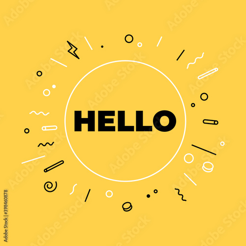 Hello or hi there on bright yellow background for banner. Lettering for banner, poster and sticker concept.