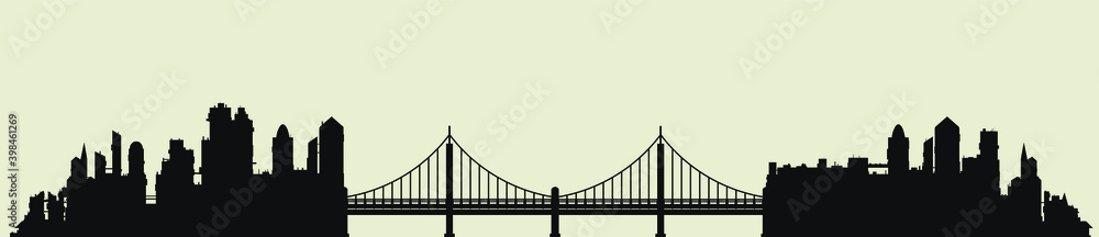 Silhouette of the city with a bridge. panorama. Vector