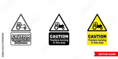 Caution tractors turning in this area hazard sign icon of 3 types color, black and white, outline. Isolated vector sign symbol.