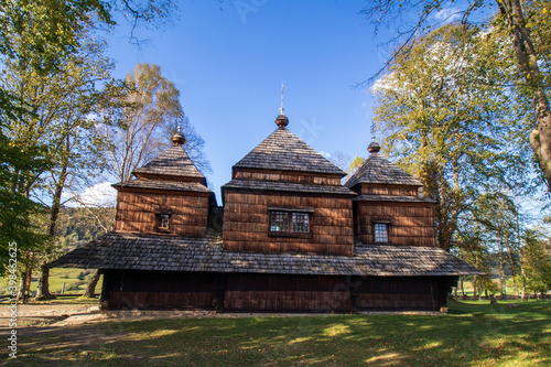 old wooden church in autumn. Smolnik