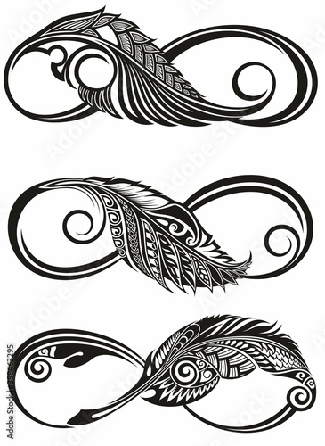 Contour, artistically drawn infinity symbol with feather .Tattoo infinity symbols
