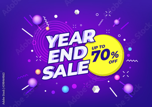 Year end sale poster or flyer design. End of year sale on colorful background.