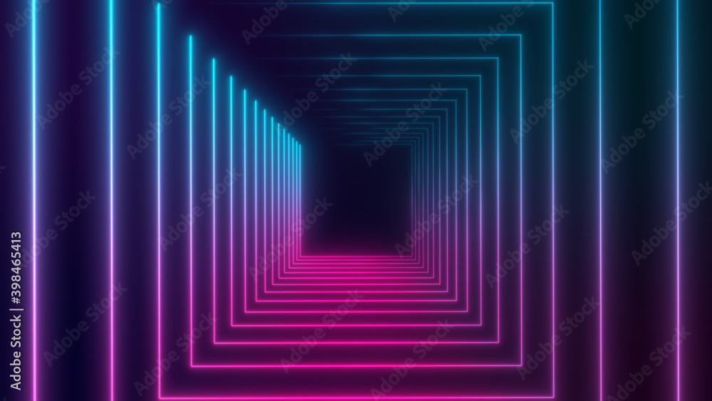 Fototapeta premium 3D Rendered Modern Abstract glowing Neon Lines in Square 8K