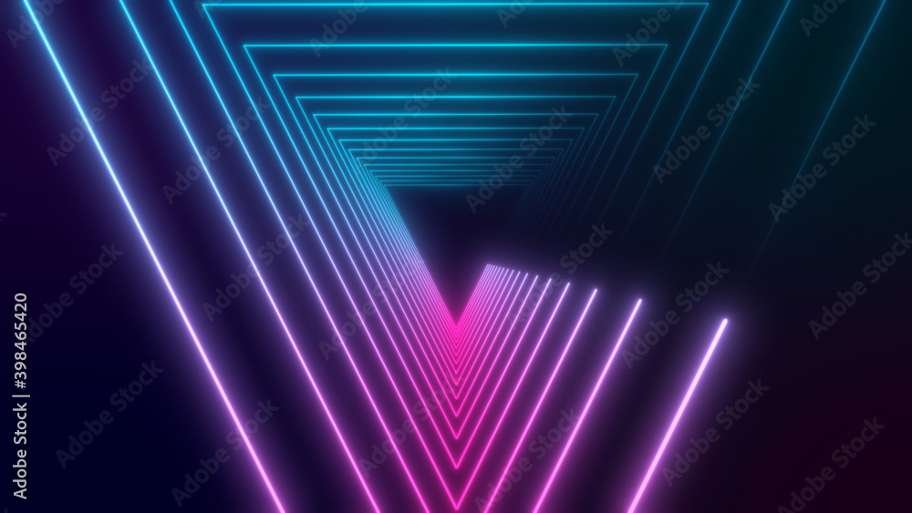 3D Rendered Modern Abstract glowing Neon Lines in triangle shape 8K 3D Rendered Modern Abstract glowing Neon Lines in triangle shape 8K