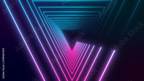 3D Rendered Modern Abstract glowing Neon Lines in triangle shape 8K