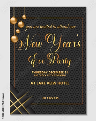 vector illustration 2021 new year Trendy templates for invitation, banner, flyer, poster, greeting card with black background ,ornaments and golden text .