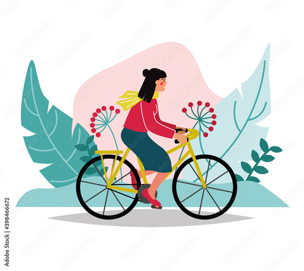 Young Woman Character Riding Bicycle with Flowers in Front Basket on Park  Background. Active Girl Enjoying Bike Ride Open Air. Healthy Lifestyle, Eco  Transportation. Cartoon Flat Vector Illustration Stock Vector | Adobe