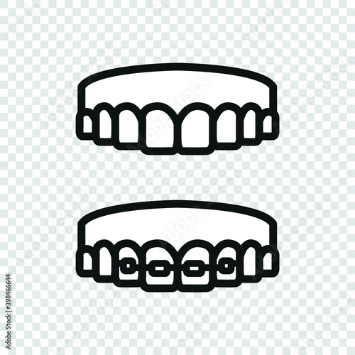 Vector image. Icon of a denture with braces. Image of dental care.