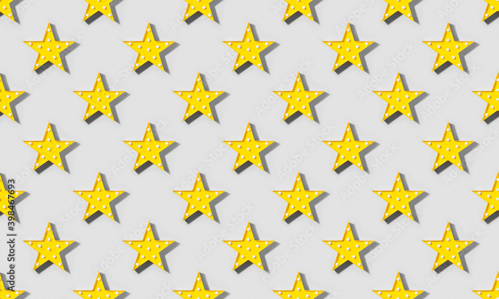 Seamless pattern of Yellow lamp as star with LED lights with shadow on gray background. Trendy color Ultimate Grey and Illuminating of the 2021 year. Seamless pattern of Yellow lamp as star with LED lights with shadow on gray background. Trendy color Ultimate Grey and Illuminating of the 2021 year.