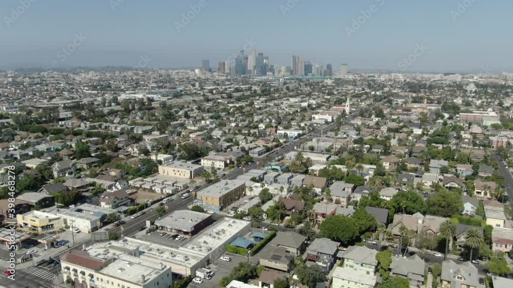 Los Angeles Downtown From Adams Normandie Aerial Shot Back California USA Los Angeles Downtown From Adams Normandie Aerial Shot Back California USA