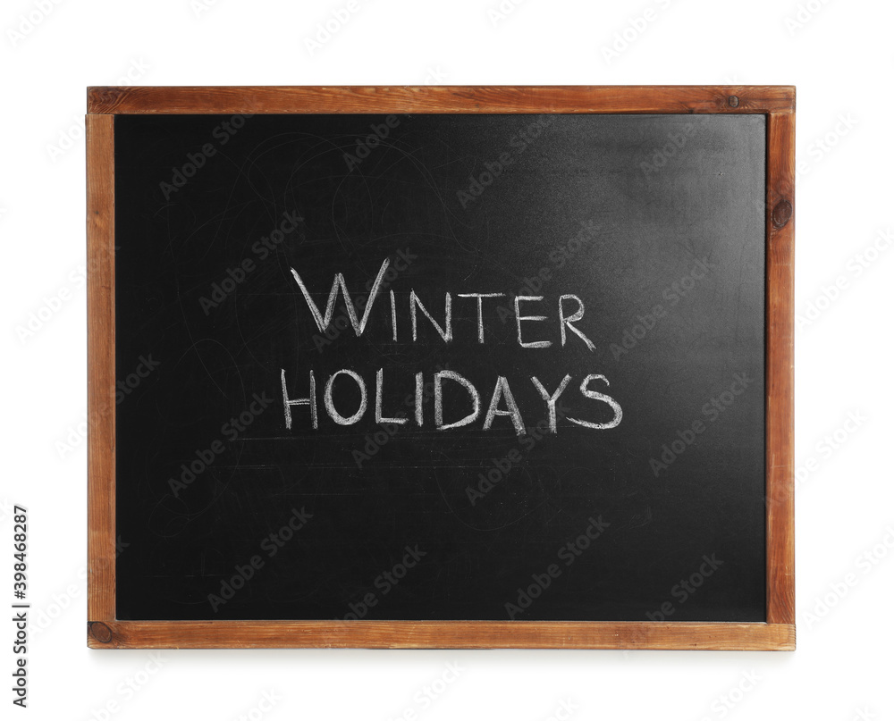 Blackboard with text Winter Holidays isolated on white Blackboard with text Winter Holidays isolated on white