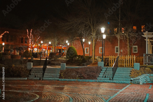 Dark Stone Stairs At Night In Front Of A Brick Building In Dover NH (New Hampshire)