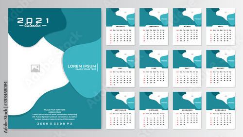 2021 calendar template design in modern color