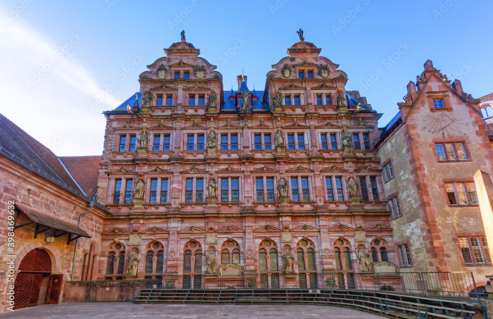 Interiror architecture of Heidelberg ruin castle by day, Germany