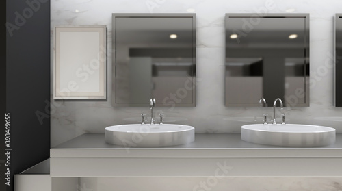 Contemporary interior of public toilet. 3D rendering.