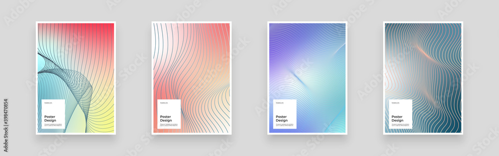 Set Placards, Posters, Flyers, Banner Designs. Abstract illustration. Linear, striped gradient backdrop. Colorful creative stylish texture. Eps10 vector.