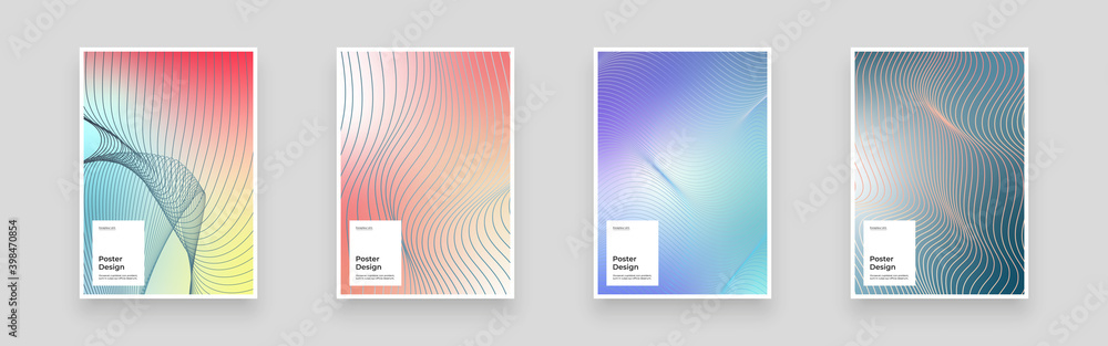 Fototapeta premium Set Placards, Posters, Flyers, Banner Designs. Abstract illustration. Linear, striped gradient backdrop. Colorful creative stylish texture. Eps10 vector.