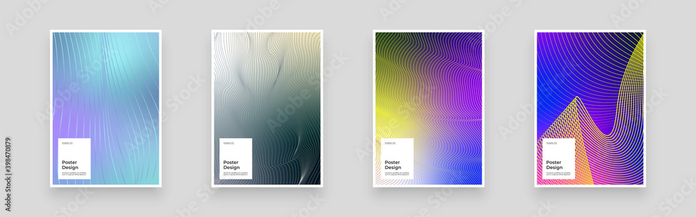 Fototapeta Set Placards, Posters, Flyers, Banner Designs. Abstract illustration. Linear, striped gradient backdrop. Colorful creative stylish texture. Eps10 vector.
