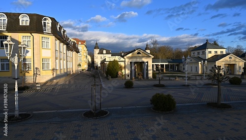 Center of spa Franzensbad with historical buildings and pedestrian zone