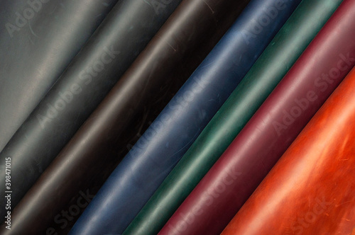 Crazy Horse Leather. different colors: black, brown, blue, burgundy, green, orange. texture, background.