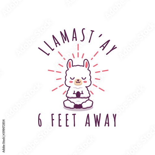 cute kawaii llama yoga pose illustration