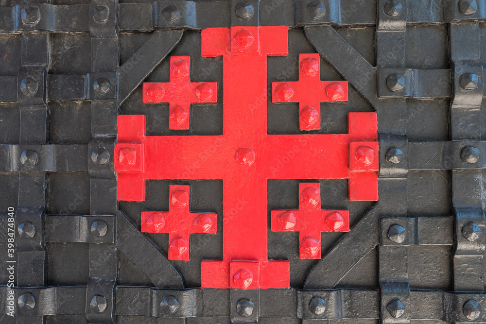 the-jerusalem-cross-on-the-black-steel-door-of-garden-of-gethsemane