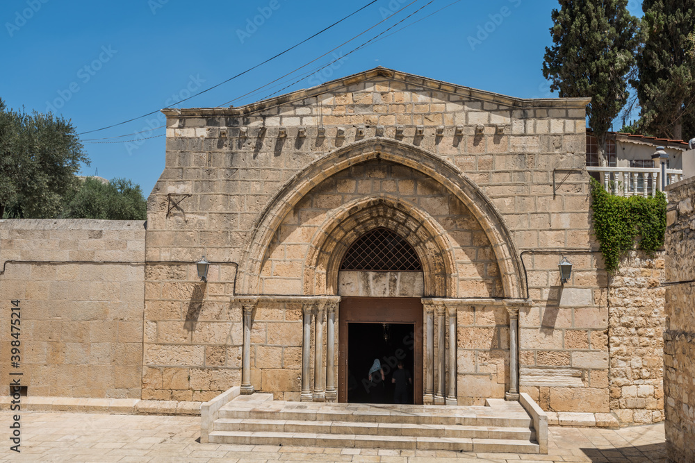 Facade of Church of the Sepulchre of Saint Mary, also Tomb of the Virgin Mary, a Christian tomb in the Kidron Valley, at the foot of Mount of Olives, in Jerusalem Israel. Facade of Church of the Sepulchre of Saint Mary, also Tomb of the Virgin Mary, a Christian tomb in the Kidron Valley, at the foot of Mount of Olives, in Jerusalem Israel.