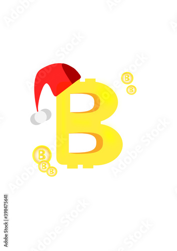 virtual money, bitcoin in santa hat , cryptocurrency, currency of the futur