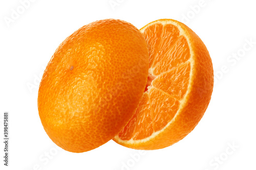 Mandarin fruit halves isolated on white background