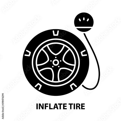 inflate tire icon, black vector sign with editable strokes, concept illustration