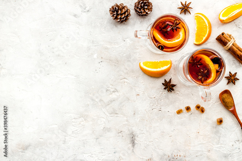 Christmas mulled red wine - hot drink with spices and fruits