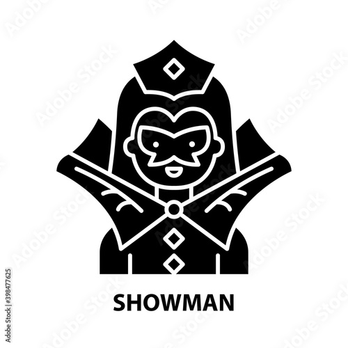 showman icon, black vector sign with editable strokes, concept illustration