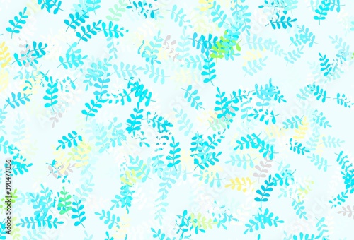 Light Blue  Yellow vector natural pattern with leaves.