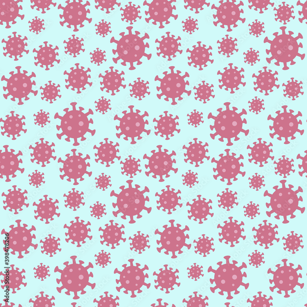 Vector pattern with the image of the coronavirus. Background for banners and websites. Pattern with coronavirus cells. Blue background. Vector pattern. Flat illustration. Viral pandemic. Vector pattern with the image of the coronavirus. Background for banners and websites. Pattern with coronavirus cells. Blue background. Vector pattern. Flat illustration. Viral pandemic.