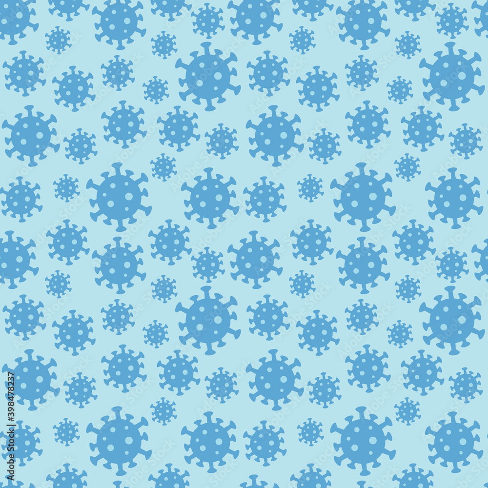 Vector pattern with the image of the coronavirus. Background for banners and websites. Pattern with coronavirus cells. Blue background. Vector pattern. Flat illustration. Viral pandemic. Vector pattern with the image of the coronavirus. Background for banners and websites. Pattern with coronavirus cells. Blue background. Vector pattern. Flat illustration. Viral pandemic.