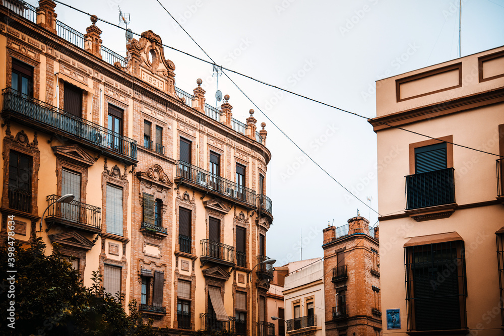 Andalusia style building in Seville city, Spain