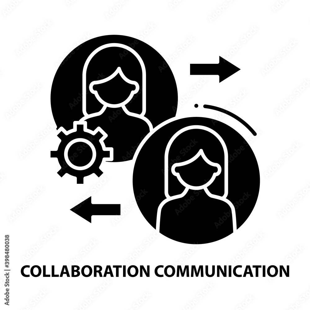 collaboration communication icon, black vector sign with editable strokes, concept illustration collaboration communication icon, black vector sign with editable strokes, concept illustration