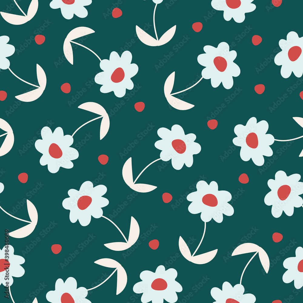 Crazy Green Daisies and Dots Seamless Pattern Crazy Green Daisies and Dots Seamless Pattern