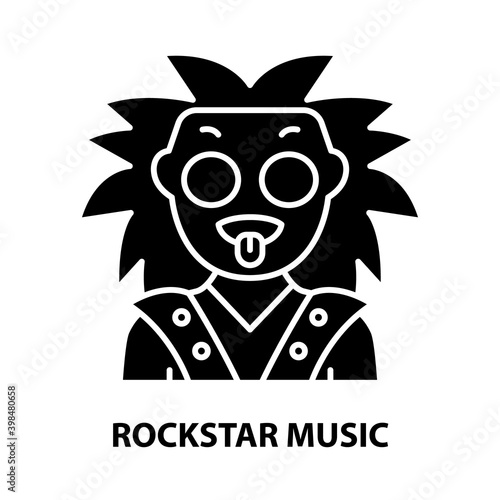 rockstar music icon, black vector sign with editable strokes, concept illustration