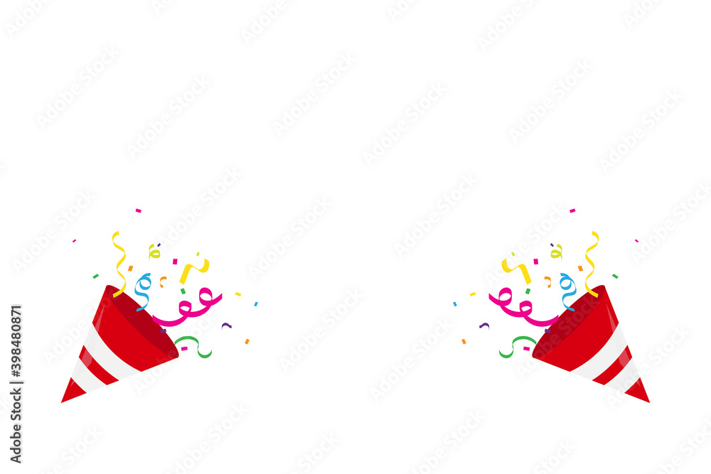 Fototapeta premium Exploding Party Popper With Colorful Confetti Isolated On White Background. Happy Birthday And New Year. Vector 