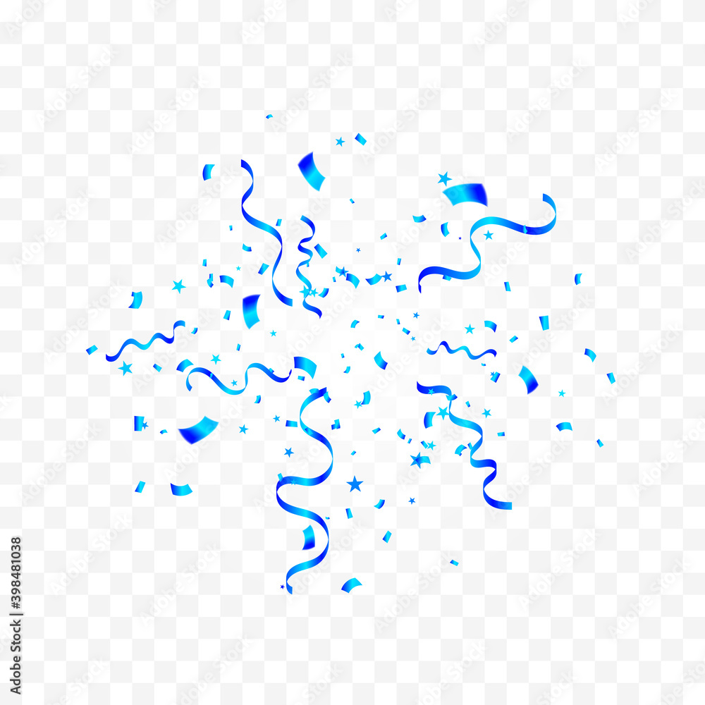 Explosion Blue Confetti With  Ribbons Isolated On Background. Celebration Event And Birthday. Vector
