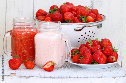 Strawberry smoothies on a white background
