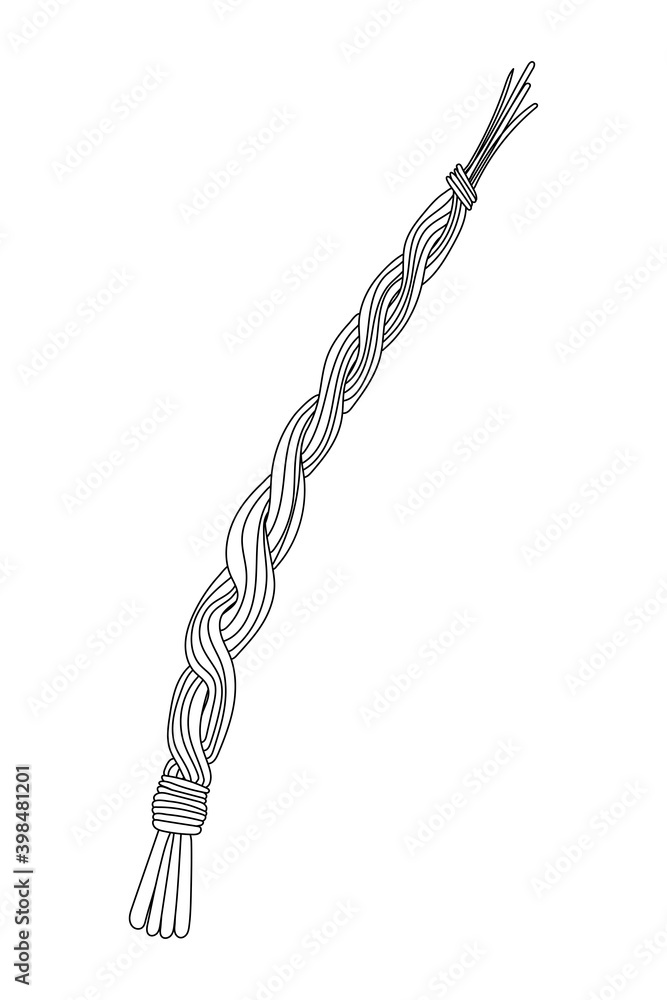 Hand drawn Easter decoration - Pomlazka - Czech traditional Easter wicker willow whip. Vector stock illustration isolated on white background.