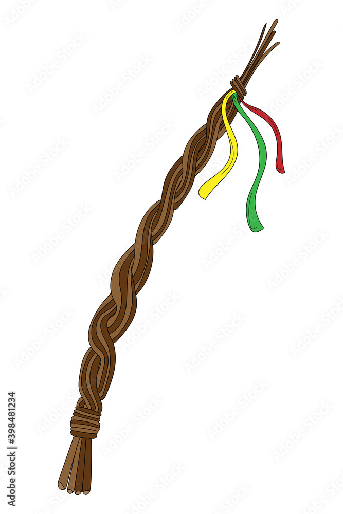 Hand drawn Easter decoration - Pomlazka - Czech traditional Easter wicker willow whip decorated with ribbons. Vector stock illustration isolated on white background.