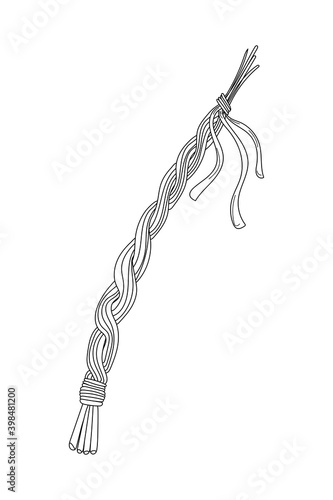 Hand drawn Easter decoration - Pomlazka - Czech traditional Easter wicker willow whip decorated with ribbons. Vector stock illustration isolated on white background.